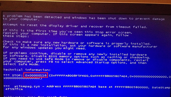 蓝屏代码0x0000116报错是怎么回事？